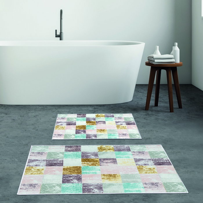 Mijölnir KT411 Juego de Alfombrillas de Baño 100% Poliéster Suaves Antideslizantes Antibacterianas 50x60cm 60x100cm